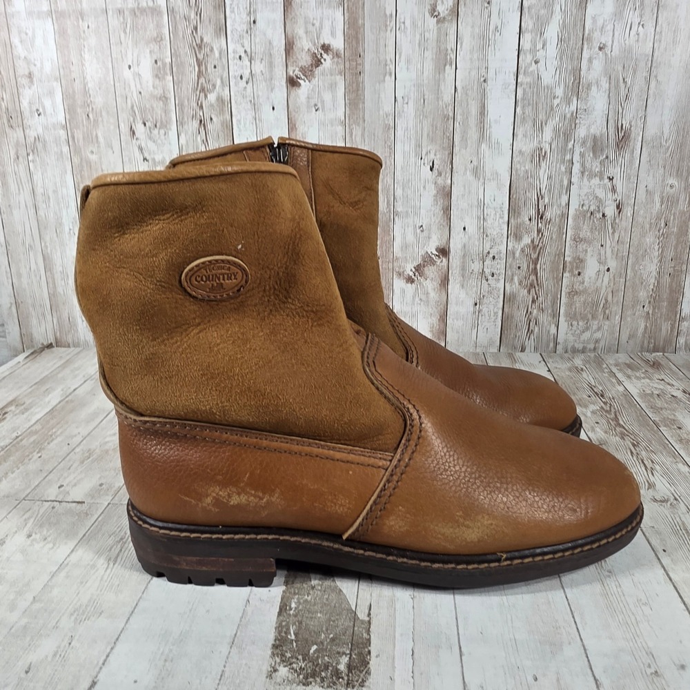 Tecnica Country Mens Tan Leather‎ Suede Shearling Lined Zip Boots Italy Size 46